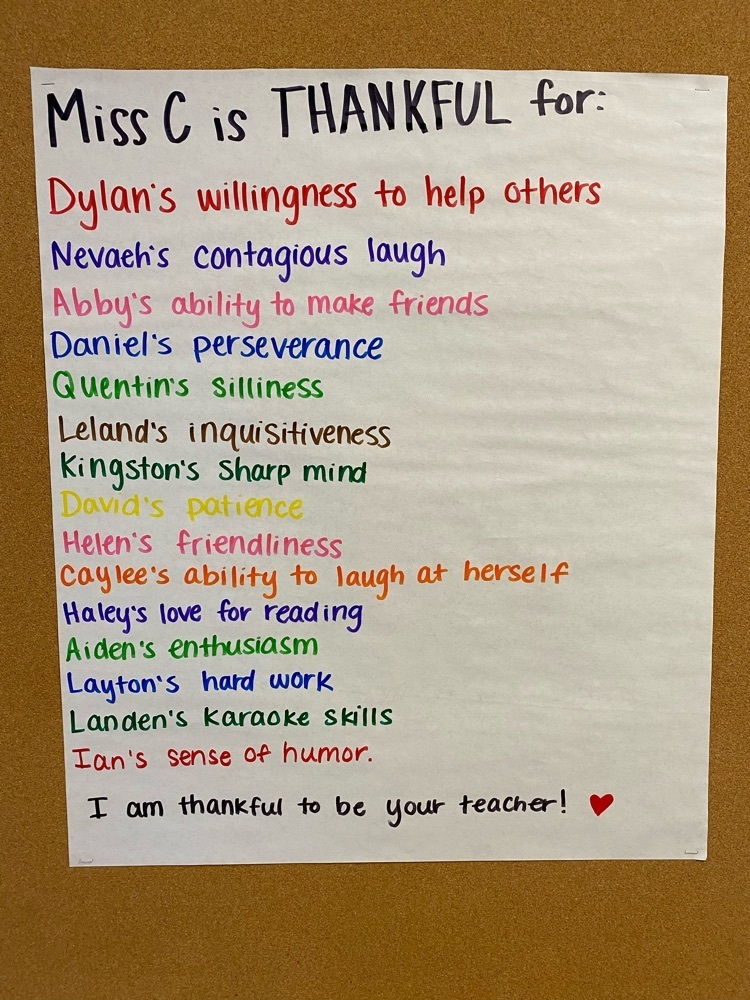 a list of what a teacher is thankful for in each of her students 